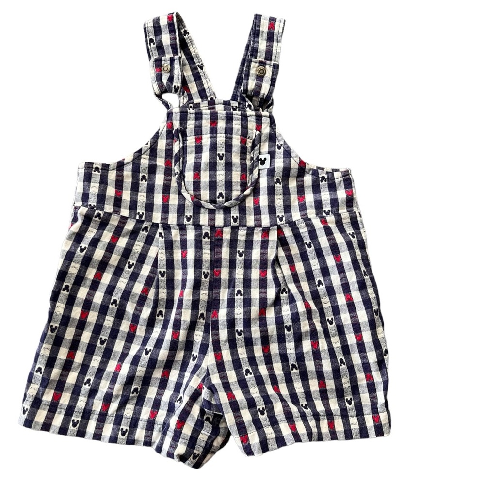 Vtg Disney Mickey Mouse Plaid Blue Shortalls Overalls Infant  18 month
